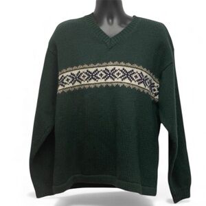 Abercrombie Fair Isle Knit Sweater Dark Green Nordic  XL Oversized Vintage